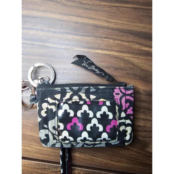 Vera Bradley ID pouch and Keychain Zip Wallet & Lanyard Black Floral - Picture 5 of 5